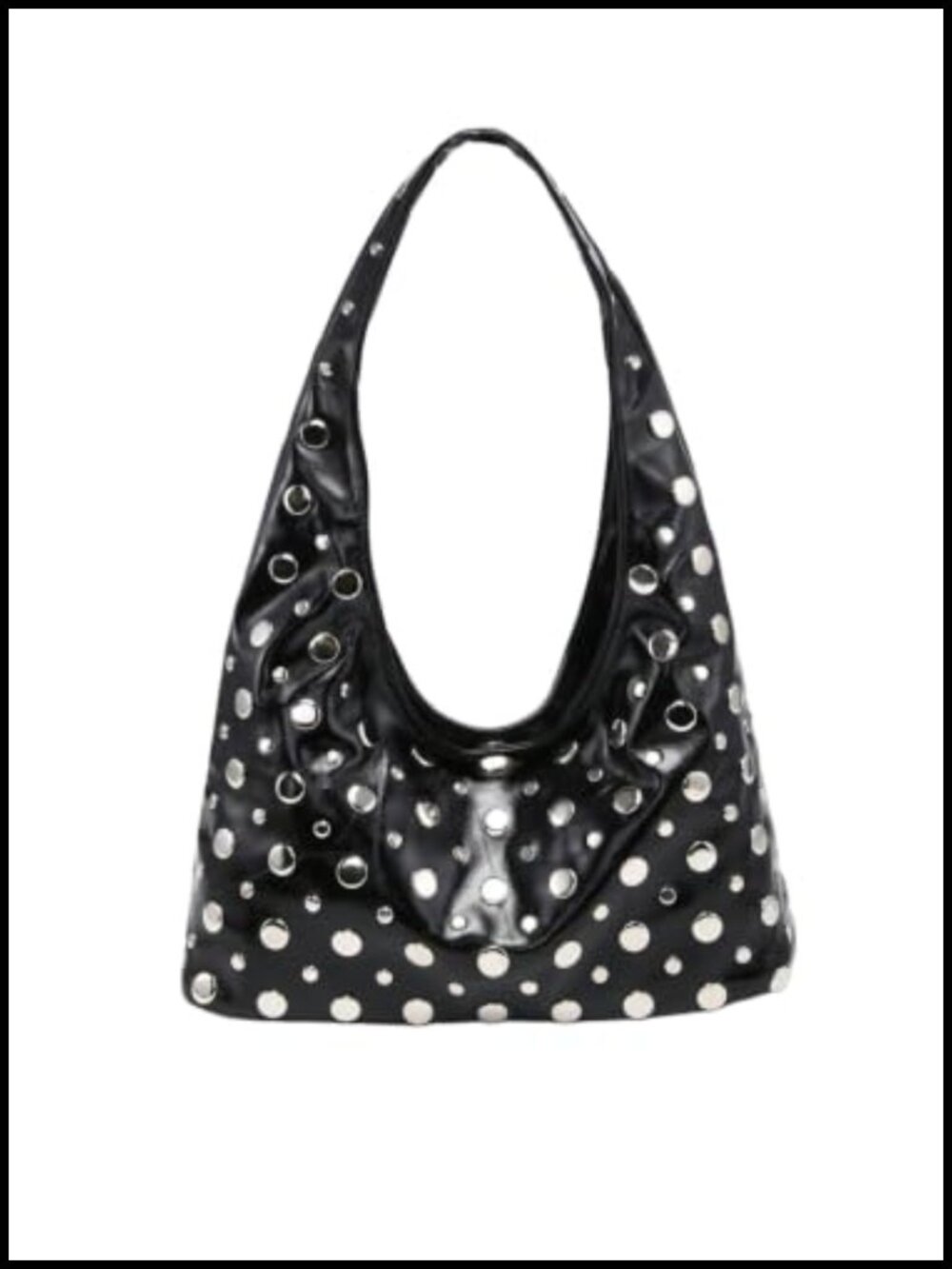 Faux Leather Rivet Studded Hobo Handbag Top Handle Y2K Punk Crescent Bag